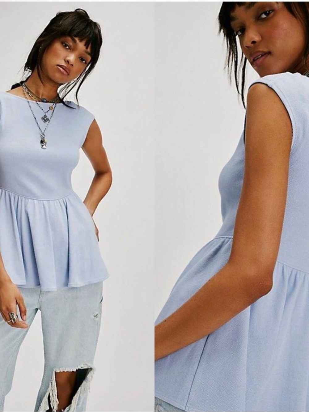 Free People Remember Me Tunic Top Light Blue Size Small NWT